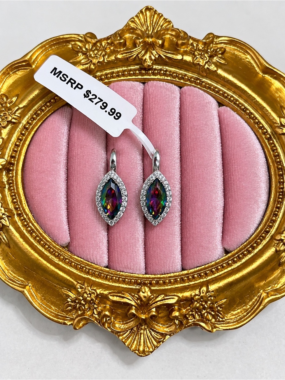 Sterling Mystic Topaz Marquise Halo Drop Earrings $280 retail